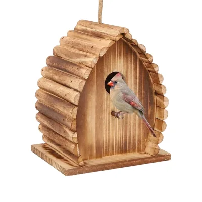 Hanging Wooden Birdhouse Outdoor Solid Wood Nest Box Bird Feeder for Garden Yard Owl Parrot Wild Birds Decoration