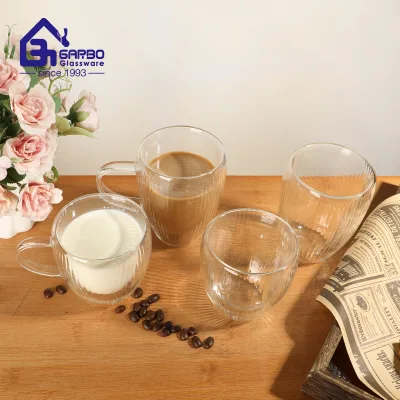 Promotion 8.8oz/250ml Double Wall Insulated Old Fashioned Borosilicate Glass Espresso Cup Clear Glass Handle for Business Use