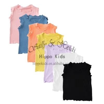 RTS Children's Cotton Plain Children Sleeveless Elastic Top Vest for Kids Ruffle Sleeve Shirt