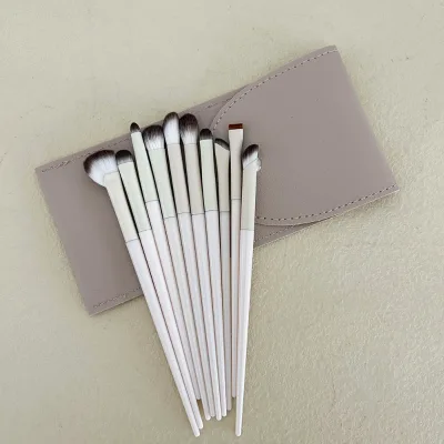 10PCS White Plastic Handle Synthetic Hair Makeup Brush Set Eye Professional Cosmetics Tools Concealer Eyeliner Brushes