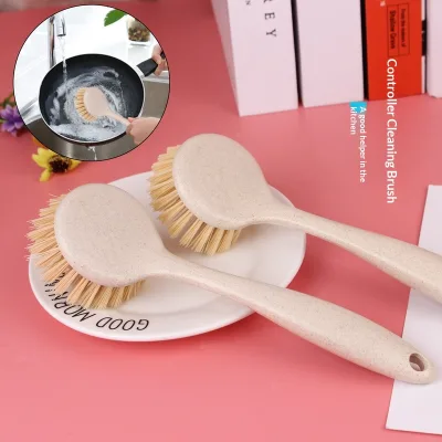 Wheat Straw Long-Handled Pot Brush Non-Greasy Portable Kitchen Cleaning Brush Hangable for Sinks and Stoves