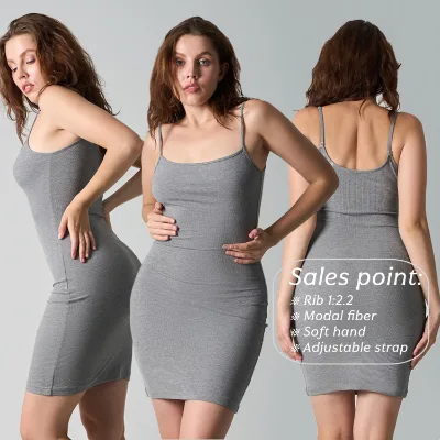 CNSHELL 260gsm Modal Dresses Sleeveless High Stretch True Size 2*2 Rib Adjustable Strap Thin String Basic Mini Length Fit