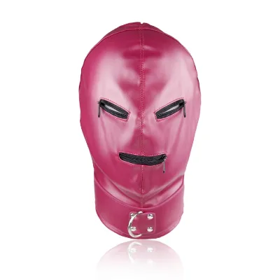 Leather Bondage Black Full Face Restraint SM Head Hood BDSM Fetish Hood Adjustable Headgear with Zipper for Adults Couples