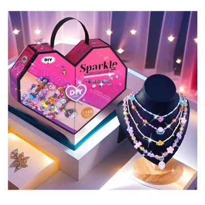 KK New Jewelry Designer DIY Toy Handmade Beaded Creative Paste Toys for Girls Includes Bracelets Necklaces Jewelry Box Gift Set