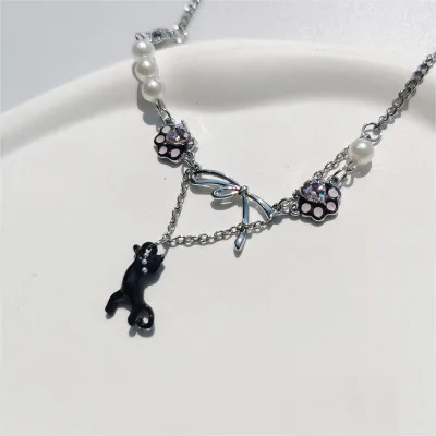 Exquisite Custom Cat Paw Pendant Necklace Wholesale Sweet & Edgy Hip-Hop Black Cat Necklace