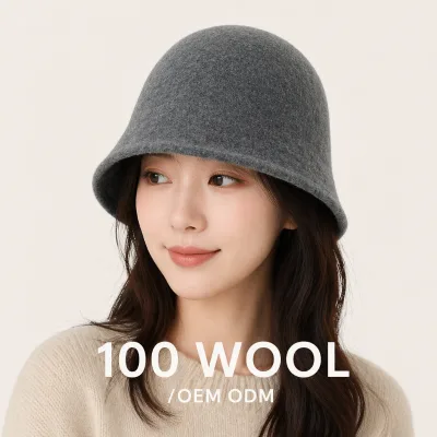 CUSTOM LOGO Soft Warm Wool Knitted Bucket Hat Autumn Fashion Plain Knit Bucket Cap Women Winter Fisherman Beanie Fedora Felt Hat