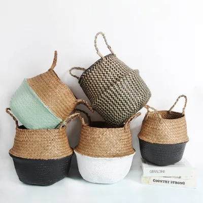 High Quality Natural Handmade High Capacity Plant Seagrass Flower Wicker Storage Baskets With Handle Indoor Outdoor