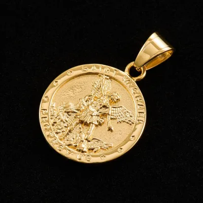 Cross-border Supply Europe US Tungsten Saint Michael Archangel Pendant Protective Necklace 18k Gold-plated Hip-hop Style