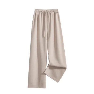 Custom Logo Thick Women Winter Straight Trousers High Waist Drawstring Lady Fleece Warm Casual Pants