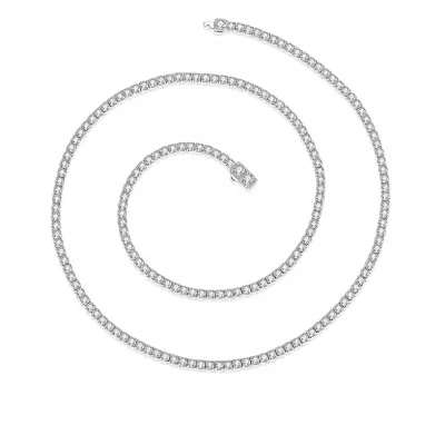 CZ or Moissanite Tennis Necklace 2mm S925 - Sterling Silver White Rhodium Plated Chain for Women Wholesale