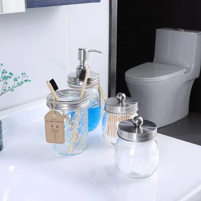 Foaming Soap Dispenser, Toothbrush Holder, 2Pack Qtip Holders,Mason Tip Storage Jar Bathroom Accessories Set