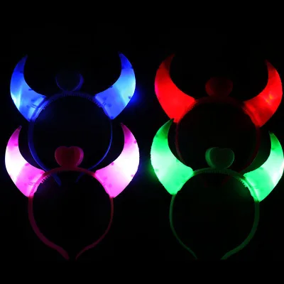 Customized Logo LED Headband New Arrival Hot Selling Halloween Hairband Devil Horn Crystal Flashing New Year Favors Battery