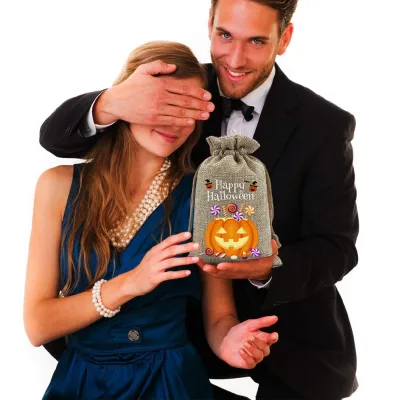 Factory Wholesale Supply Drawstring Ghost Pumpkin Halloween Storage Tote for Kids Halloween Party Candy Packing