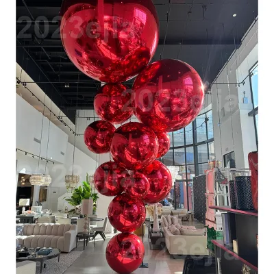 Christmas Decoration Blow-up Mirror Ball Red Inflatable Mirror Ball Round Big Shiny Ball