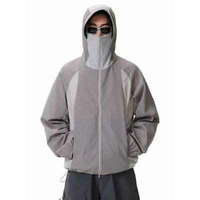Mens Summer Outdoor Jacket Windproof Colorblock Lightweight Hooded Nylon WindbreakerJacket for Men and Women