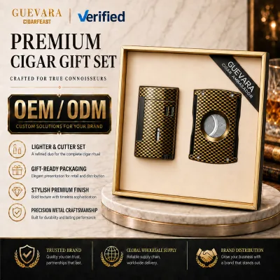 Luxury Cigar Lighter & Cutter Gift Set Support OEM ODM Premium Metal Cigar Tools Kit Wholesale Custom Cigar Accessory Gift Set
