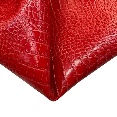 Big Red Retro Dual Color Oil Wax crocodile Pattern Bamboo Knot Pattern Head Layer Cowhide Leather Genuine Leather