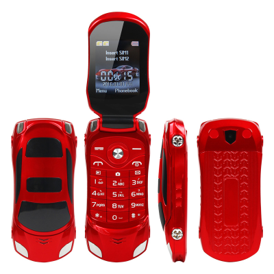 1.77 Inch Colorful LED Flashlight Dual SIM Car Shaped 7 Colors Available Wireless Radio Flip Mobile Phone
