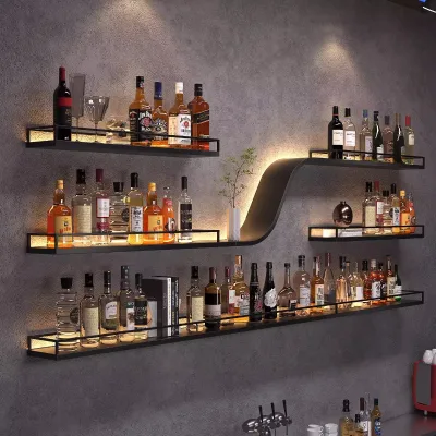 Creative Bar and Restaurant Wall-Mounted Iron Wine Rack with Red Wine Display