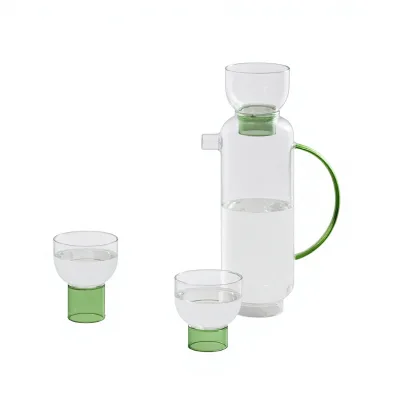 Green High-Borosilicate Glass Cold-Water Pitcher Heat-Resistant Teapot Teacup Set Home Use Guest-Serving Modern Fruit/Flower Tea