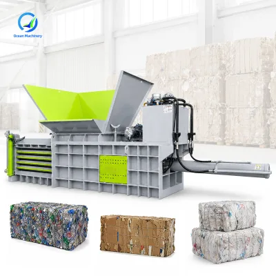 OCEAN Horizontal Carpet Scrap Tire Wire Compact Baler Small Waste Plastic Metal Straw Bale Press Machine