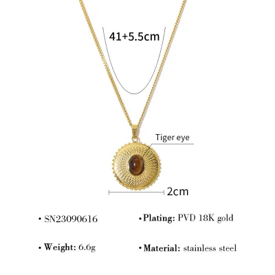 Fashion High-ended Stainless Steel Versatile Tiger's Eye Stone Necklace Gold Plated Classy Jewelry Necklace