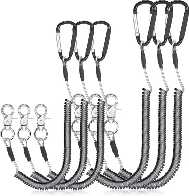 Fishing Lanyard Steel Wire Coiled Lanyard with with Aluminium Alloy Carabiner Clip for for Fishing Hiking Boating Camping