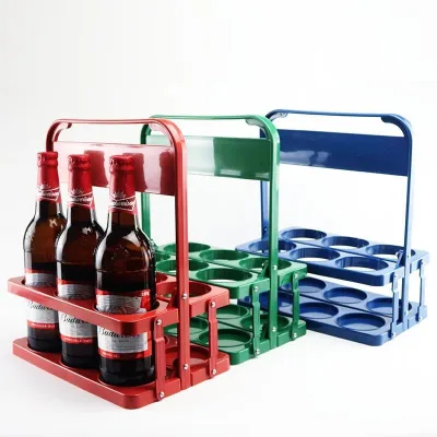 Portable Plastic Beer Bottle Carrier Basket 6-Pack 9-Pack Holder with Handle for Bar KTV Party Custom Color