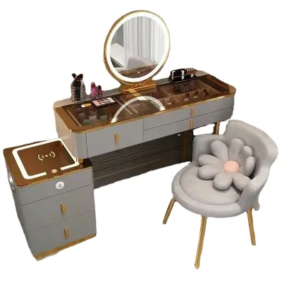 Modern Furniture Dresser Dresser Set Design Metal Feet Bedroom Dresser with LED Mirror Wireless Charging