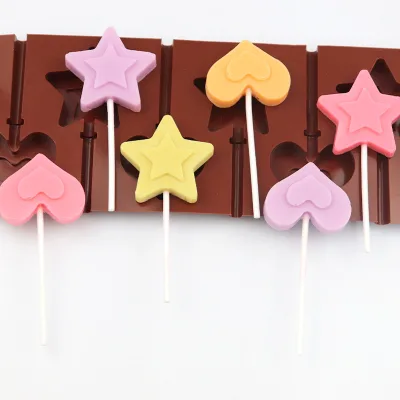 Creative Double-Layered Love Pentagram Silicone Lollipop and Toffee Molds Bakeware Set Without Lollipops