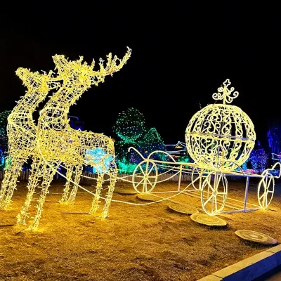 LED Christmas Reindeer-Pulled-Sleigh Elk Animal Light IP65 Waterproof Shopping Mall Visual Merchandising Outdoor Landscape Light