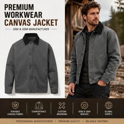 Custom Men's Heavyweight Canvas Work Jacket Vintage Utility Canvas Coat OEM ODM Private Label Manufacturer