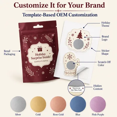 OEM Custom Scratch Off Sticker Blind Bag Holiday Party Favor Kit with Personalized Design Logo Message and Retail Packaging