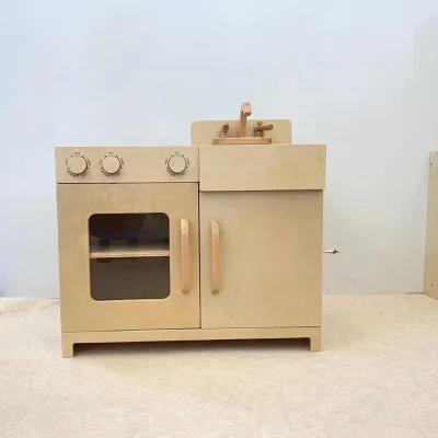 Montessori Modern Wooden Soft Close UV Clear Painting Children Kitchen Play Set Eco-friendly Wooden Toys
