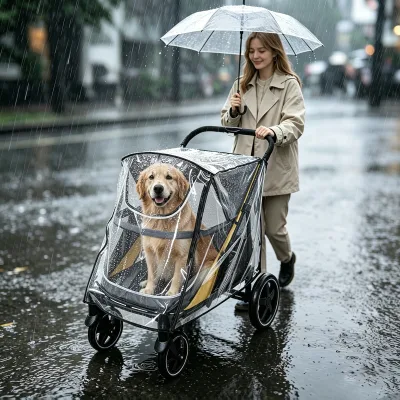 Outdoor Transparent Plastic Pet Stroller Rain Cover-Waterproof Dustproof Cold-Resistant Foldable for Cats & Dogs