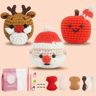 Hand-knitted Santa Claus Plush Doll Crochet DIY Kit with Cotton Yarn 5cm Size Wholesale Christmas Kid Education Gift