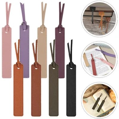 Custom Logo Multi-Color PU Leather Bookmarks Sewn Book Clip Reading Pager Notebook Planner Custom Logo Promotional Bookmarks
