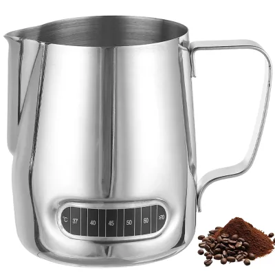 600ml Barista Tools Coffee Milk Jug Measuring Cup Stainless Steel Milk Frothing Pitcher with Thermometer