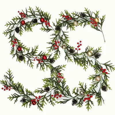 For Bestseller Artificial Christmas PE Pine Needles Ball Wreath Door Stair Railing Hanging Decorcross-border Supply