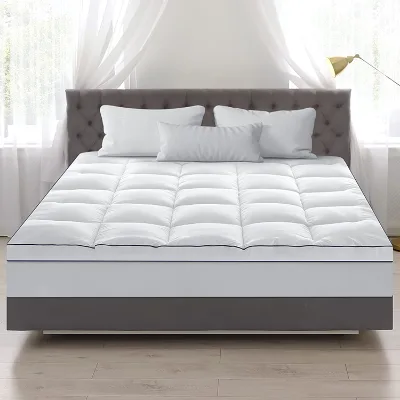 Hotel Home White 300tc Cotton Mattress Pads Down Alternative Queen Bed Mattress Topper Double Needle Stitching Mattress Topper