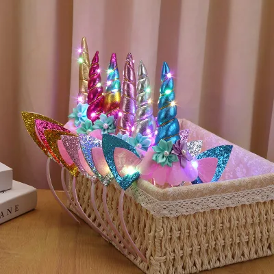 Unicorn Headband Children Holiday Party Luminous Headband With Ears Dream Color Headband