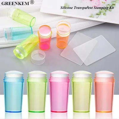 Silicone Transparent Stamping Kit Candy Color Handle Manicure Transfer Polish Stencil Nail Art Stamp and Scraper