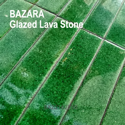 Emerald Green Glazed Lava Stone Vertical Layout Volcanic Mosaic for Commercial Hotel & Restaurant Interior Wall Decoration