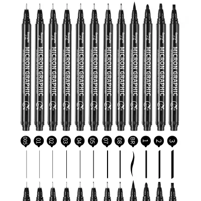 Variety Pen Tip Needle Pens Black Waterproof and Fade Resistant High Pigment Ink Gel Pens for School Offices