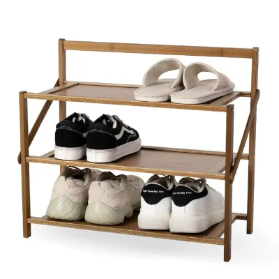 Folding Bamboo Shoe Storage Device Firm Independent Foldable Modern Style Stable Waterproof Shoe Rack in Entrance Hotel