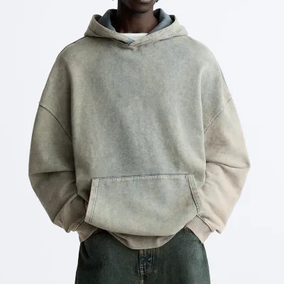 OEM Custom Heavyweight Denim Hoodies Stone Washed 100% Cotton Oversized Hooded Jacket Men Streetwear