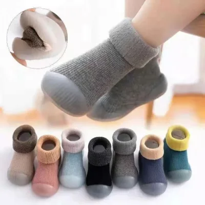9 Colors Custom Winter Socks for Baby Cotton Anti slip Crew Baby Socks Rubber Soles