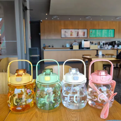 New Large Capacity Plastic Big Belly Cup Children Girls Plastic Water Bottle with Straw and Straps
