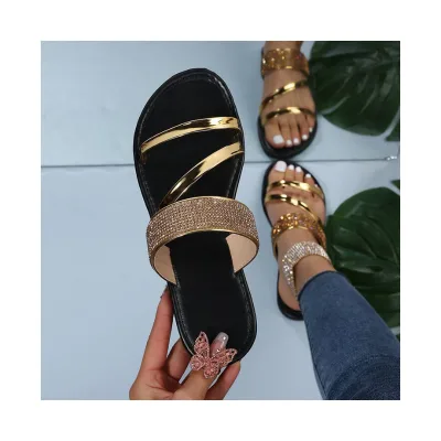 2026 New Fashion Ladies Shoes Cross Border Summer Sandals Women's Roman Style Shining Bright Diamond Straight Sandals