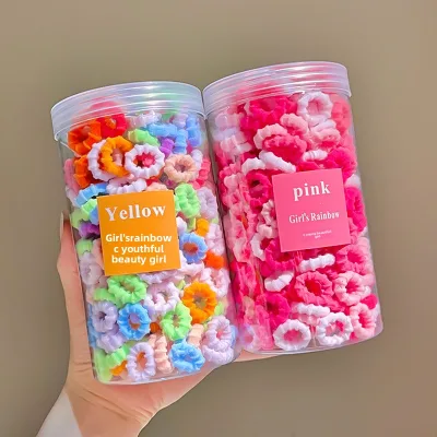 200 Pieces Children's Hair Ties Elastic No Hurt Girls Polyester Geometric Pattern Individually Packaged Hair Accessories